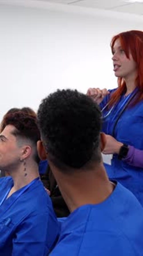 Medical professor teaching students during university lecture