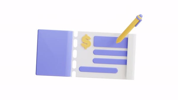Animated 3D Checkbook and Pen Writing Financial Transaction, Elements ...