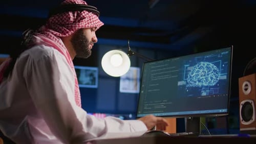 Man Updating AI Machine Learning Tech