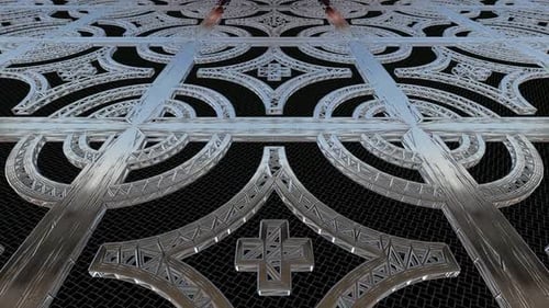 Background with Motion over Chrome Wireframes of Figures, Reflection, Shapes, 3D Render, Exclusive