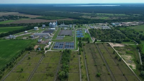Wastewater treatment plant, drinking water. Nice aerial view flight drone