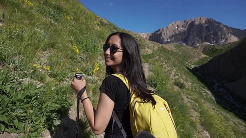 Woman in Trekking on Hike Travel Adventure in Mountain