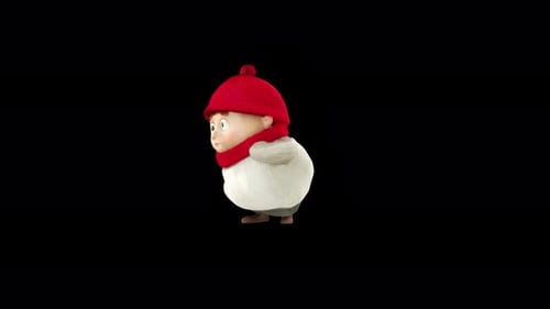 3D Animated Cartoon Character Walking in Winter Hat and Scarf