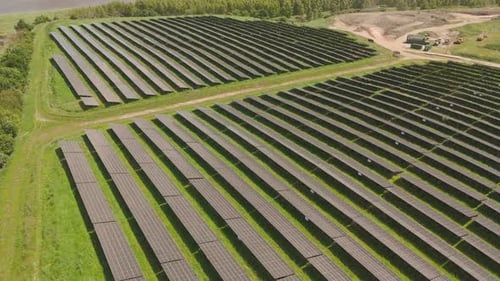 Aerial view of solar panel farm, Germany.