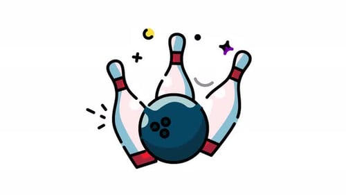 Animated Bowling Ball and Pins in Outline Style