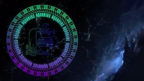 Animated Neon Aquarius Zodiac Sign Glowing Loop