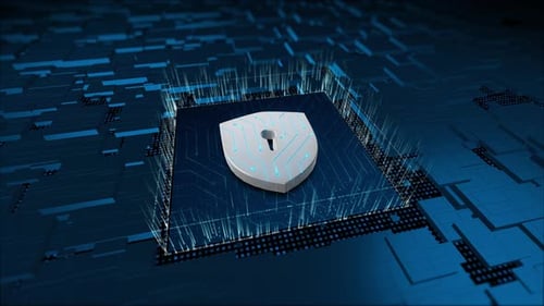 Digital Data Security Shield on Circuit Board Animation