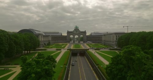 Establishing Shot City of Brussels Belgium The Cinquantenaire Memorial Arch at the Parc Du