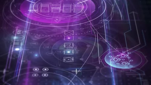 Futuristic Digital HUD Display with Server Network Animation