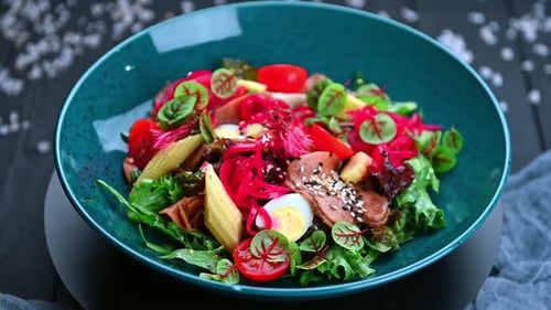 Bowl of Vibrant Fresh Salad With Red Onions