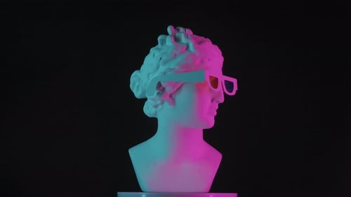 Closeup Shot Ancient Marble Bust Statue of Roman Era Woman in 3d Glasses Spinning Round on a