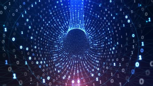 Binary Code Tunnel Cyberspace Background Tunnel Made of Glowing Binary Numbers Forming