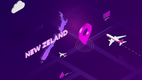 Isometric New Zealand Travel Map with Location Pin