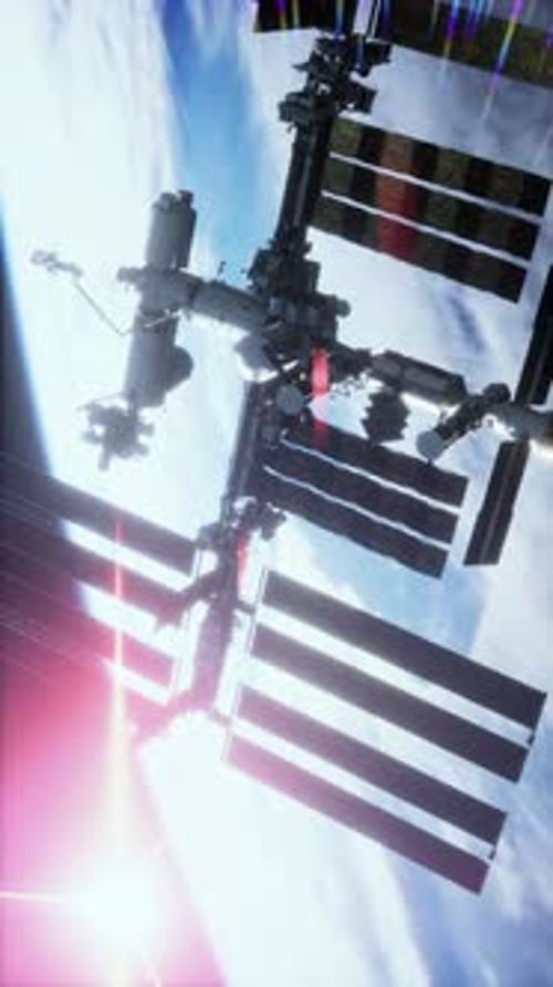 View of the Earth and International Space Station is Orbiting Earth Vertical