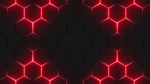 Red Glowing Hexagon Futuristic Grid Background