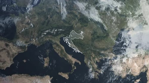 Croatia Highlighted Outline Border Map - zooming from space to Croatia