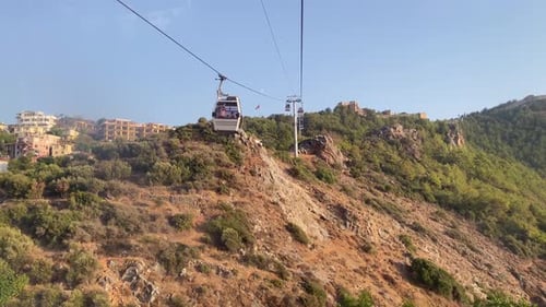 Cable car, monorail funicular for going up and down the mountain for a tourist excursion with a view