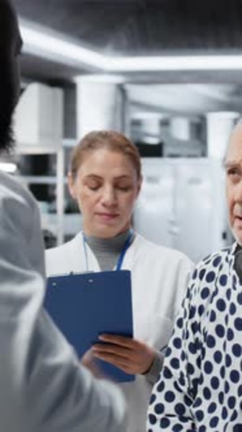 Medical Professionals Consulting with Senior Patient in Hospital