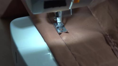 Sewing Machine Sews Stitch on Fabric Machine Works Video Sound