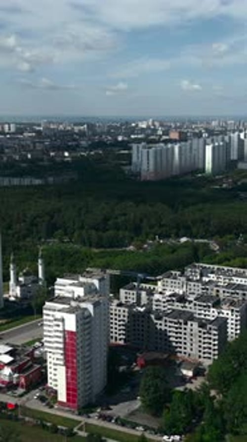 Cityscape Aerial View with Buildings and Greenery