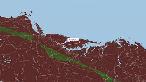 Rotating Map Of Delaware State, USA