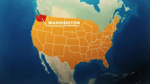 Animated Global Map Zoom and US State Highlight Reveal