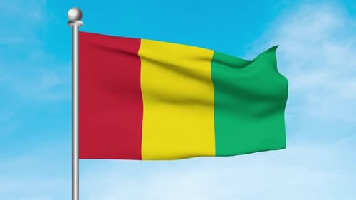 Realistic Waving Flag of Guinea Loop on Blue Sky