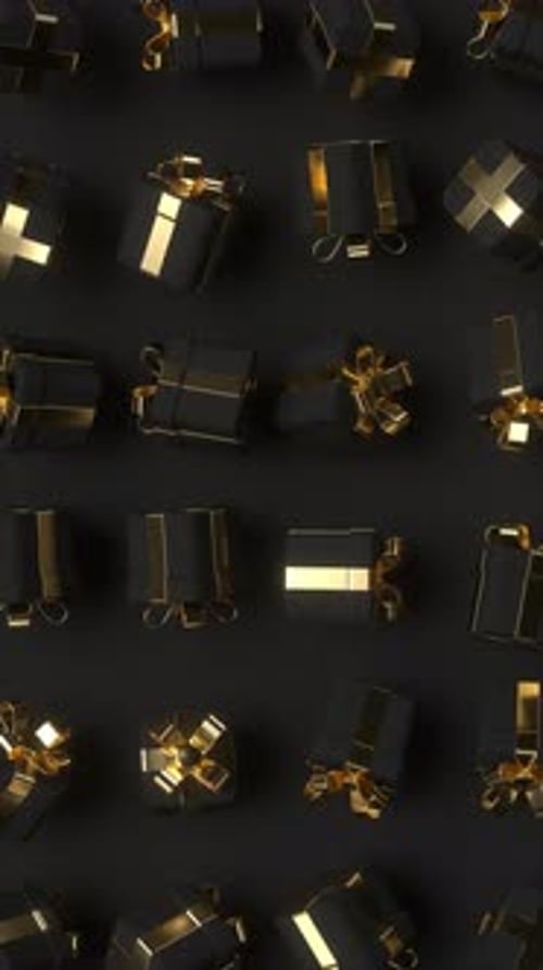 Elegant Black and Gold Gift Boxes Falling Background Animation