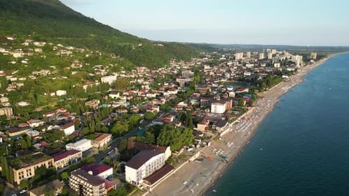 Beautiful Aerial View of the Resort and Beach in Abkhazia Top View Landscape of Coastal City