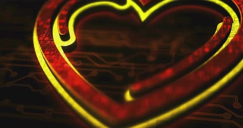 Futuristic Digital Heart Symbol on Circuit Board Animation