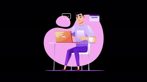 Person working on a laptop with a coffee cup