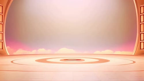 Elegant 3D Stage with Pastel Sky and Modern Architectural Elements