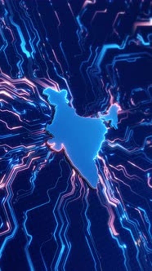 Digital Futuristic Map of India Innovations Semiconductor circuit board Technology banking finance.