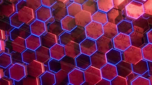 Abstract Animated Hexagonal Pattern Background with Neon Lights