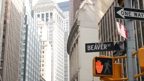 New York Manhattan Downtown Financial District, Vereinigte Staaten von Amerika, Straßenschild an der Wall Street Stock Exchange