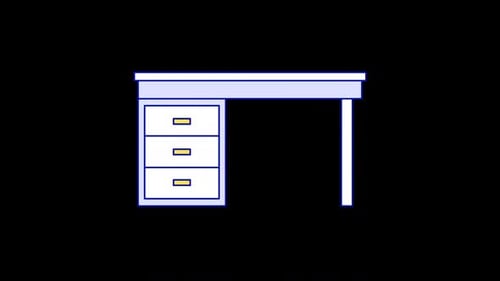 Flat Design Animated Office Desk with Opening Drawers