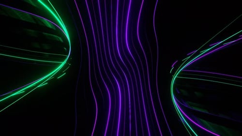 VJ Loop in 4K als Hintergrund in Neonfarben mit wechselnden Strahlen in Violett und Türkis