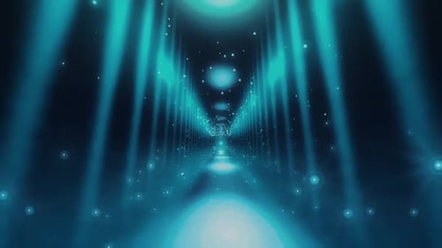 Futuristic Abstract Light Tunnel with Glowing Blue Particles Loop