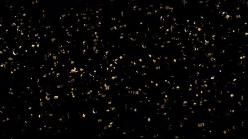 Feier, Papierbänder, Konfetti, Explosion, Feuerwerkskörper, Hintergrund, Konfetti, goldene Bänder. Luxus, Greeti