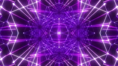 Dynamic glowing network tunnel with pulsing neon lights