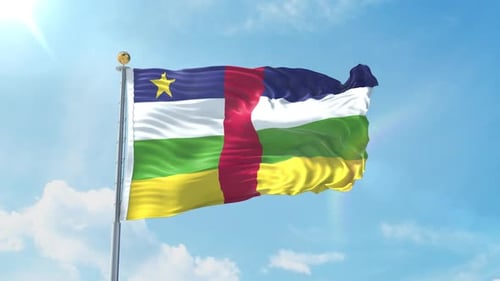 Central African Republic Flag Waving in Blue Sky Loop