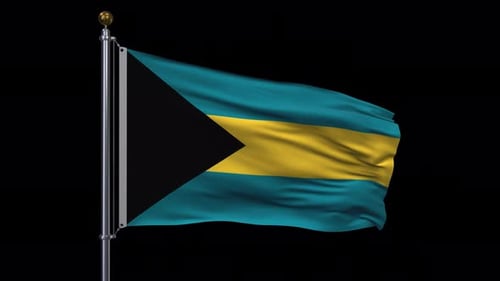 Waving Bahamas National Flag on Flagpole