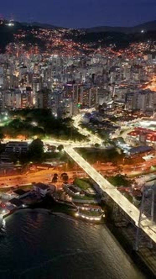 City At Night At Florianopolis In Santa Catarina Brazil.