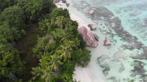 Aerial view of Anse Source D’Argent, La Digue, Seychelles.