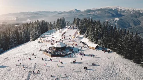Sun Ski Resort Aerial Snow Mountain Top Nature Landscape Tourist Active Sport Recreation People