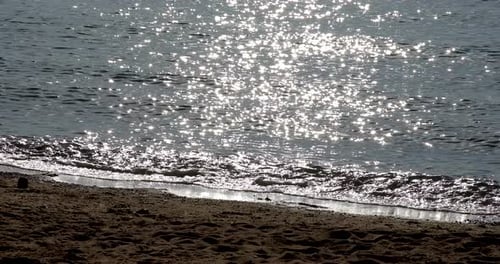 Beautiful sandy beach and wave background with sun over water