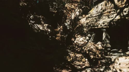 Route du canyon illuminée encadrée par d'anciennes falaises érodées et des ombres