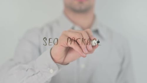 Writing 'SEO Package' on Glass Surface