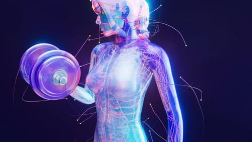4K abstract animation of a woman with weights