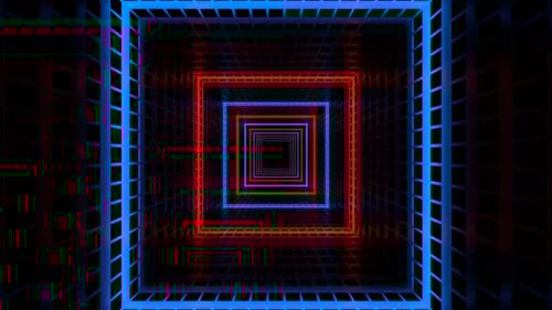 Red And Blue Movement Of Light Through Grid Tunnel Background Vj Loop In 4K